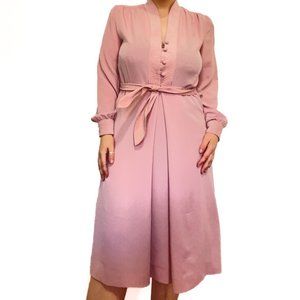 VNTG 1980s Adolph Schuman for Lilli Ann Velvet Button Up Tie Dusty Rose Dress SM